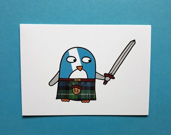 Funny Scottish Penguin Card: Kilt & Sword Birthday Card, Rugby fan