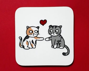 Cat Anniversary gift, Cat Love Coaster, Engagement, Wedding favours, Valentine's Day gift, girlfriend, partner, wife, husband