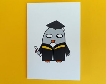 Carte de graduation drôle - Pingouin - Chapeau de diplômé - Diplôme universitaire - Lycée - Maternelle - Université - Félicitations - 073 - 074
