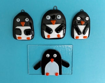 Fused glass penguin ornaments - penguin gift - Christmas ornament - hanging penguin - 5 - 7cm height