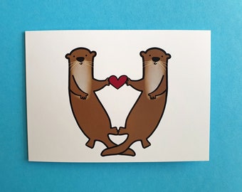 Otter love card, Anniversary, Valentine's Day card, Otter Anniversary card, Otter engagement card, blank