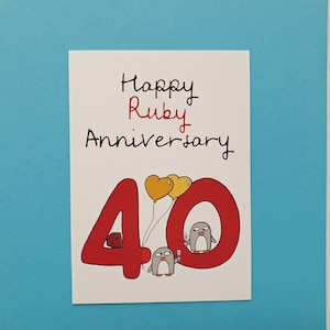 40e carte d'anniversaire de mariage - carte d'anniversaire de mariage rubis - anniversaire de pingouin - quarantième original - AN040