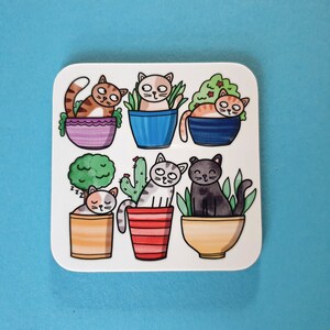 Funny Cats in Plant Pots Coaster: Plant Lover Gift