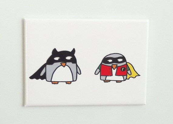 Items similar to Superheroes fridge magnet - Crusaders- Funny penguin ...