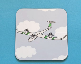 Glider coaster gift, glider pilot, gliding, segelflugzeug, sailplane, soaring, funny penguin gift, plane, flying