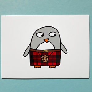 Schottische Karte - Pinguin Karte - Kilt Karte - Pinguin Geburtstagskarte - Schrullige Karte - Rugby - innen blanko - 014