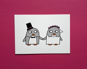 Penguin Wedding Card - Funny Wedding invitation - Cute Wedding card - Quirky - Funny penguins - Save the Date - thank yous - acceptance