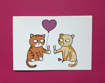 Cat Valentine's Day card, Anniversary card, wedding card, cat engagement card, cat love, cute cat card, congratulations -, blank - CATS013