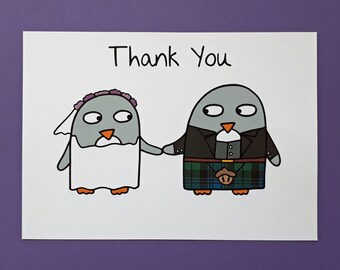 Scottish Wedding thank you cards, thank you for wedding invitation cards, wedding gift thank you cards, funny penguin, cute, acceptance card