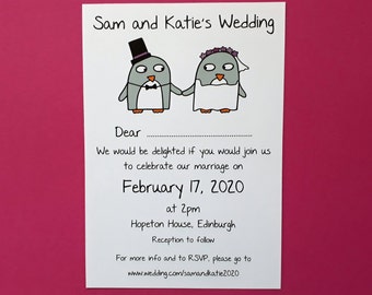 Penguin wedding invitations bulk - Funny wedding invitations - marriage - wedding stationery - quirky invitations - personalise