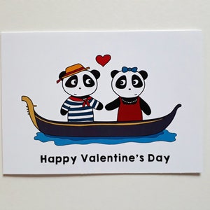 Panda Valentine's Day card, cute valentine card, pandas in love, Venice, gondola, P015 image 4