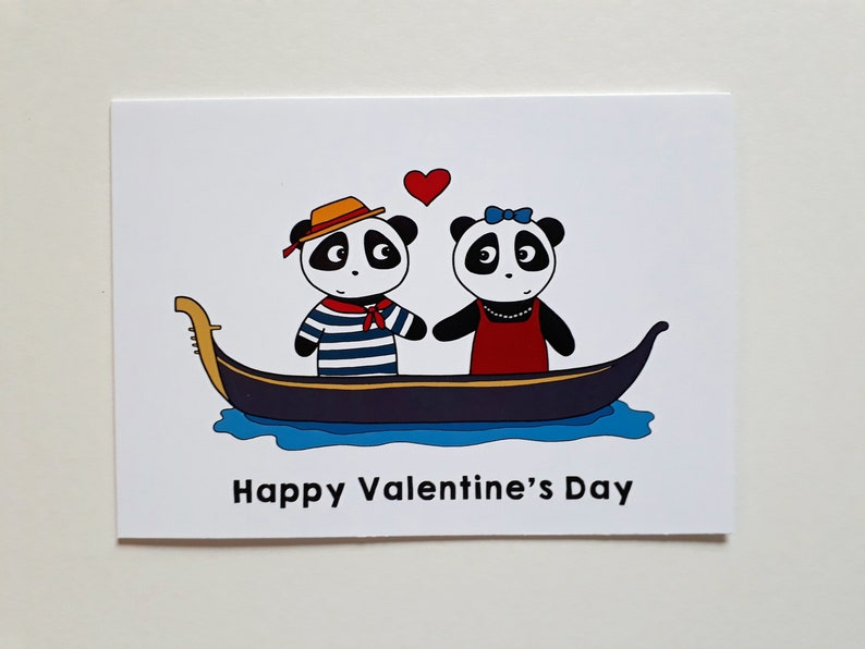 Panda Valentine's Day card, cute valentine card, pandas in love, Venice, gondola, P015 image 4