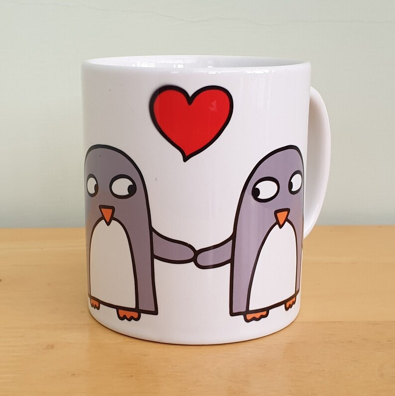 Penguin love mug, Anniversary gift, penguins in love, engagement gift, Valentine's Day gift image 1