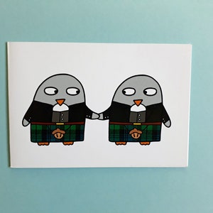 Schottische Hochzeitskarte schwules Paar - Schrullige gleichgeschlechtliche Ehe - Lustige schottische Pinguine - Hochzeitseinladungen - Save the Date - Danke - 069
