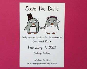 Penguin Save the Dates - Wedding Save the Dates - wedding stationery - funny - quirky - cute