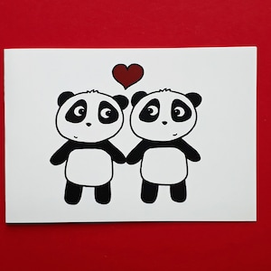 Carte de Saint-Valentin panda, carte d'anniversaire, pandas mignons amoureux, fiançailles, mariage, petite amie, petit ami, femme, mari, partenaire, P012