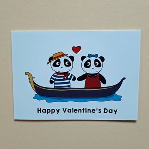 Panda Valentine's Day card, cute valentine card, pandas in love, Venice, gondola, P015 image 5