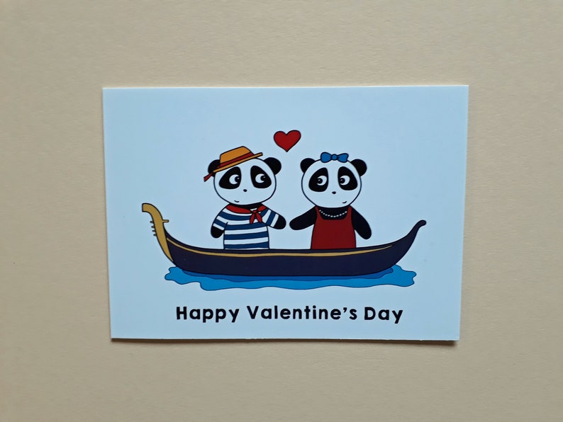 Panda Valentine's Day card, cute valentine card, pandas in love, Venice, gondola, P015 image 5