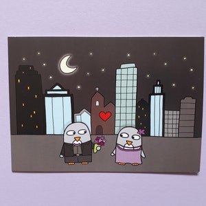 Penguin Anniversary card, Valentine's Day card, Penguin Engagement card, Penguin Wedding card, Penguins in Love, Romantic penguin, 087