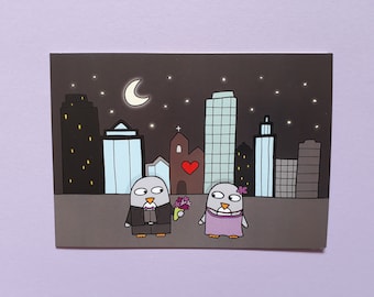 Penguin Anniversary card, Valentine's Day card, Penguin Engagement card, Penguin Wedding card, Penguins in Love, Romantic penguin, 087