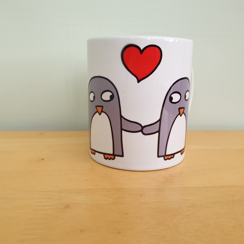 Penguin love mug, Anniversary gift, penguins in love, engagement gift, Valentine's Day gift image 9