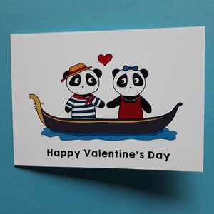 Panda Valentine's Day card, cute valentine card, pandas in love, Venice, gondola, P015 image 6