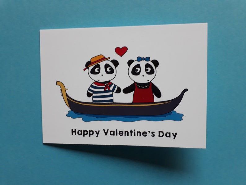 Panda Valentine's Day card, cute valentine card, pandas in love, Venice, gondola, P015 image 6