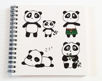 Notebook Cute Panda Gift - Journal - Panda birthday gift - Teacher gift - Christmas gift, square - both ruled and plain paper - wire bound