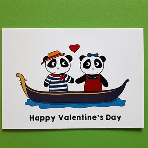 Panda Valentine's Day card, cute valentine card, pandas in love, Venice, gondola, P015 image 3