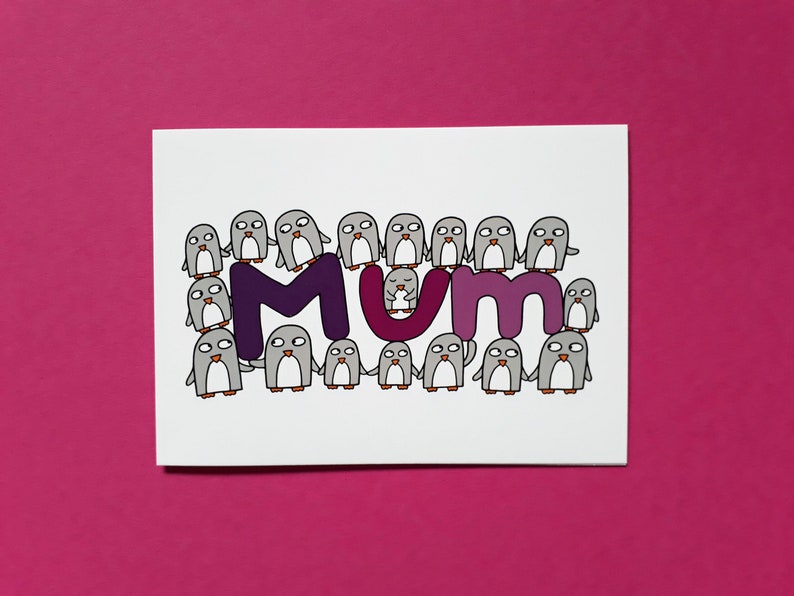 Funny Penguin Mum birthday card, Thank you Mum, Card for a Mum, Cute penguins, Mother's Day 016 image 1