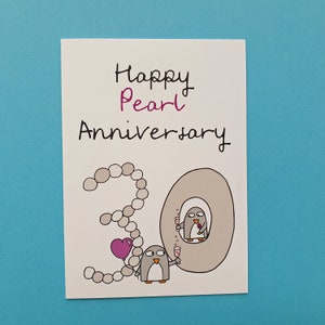 Carte 30e anniversaire de mariage - carte d'anniversaire perle - trentième anniversaire - carte pingouin - AN030