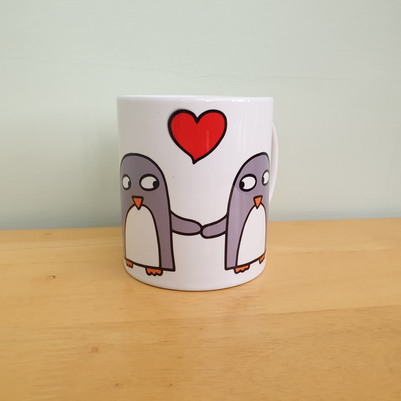 Penguin love mug, Anniversary gift, penguins in love, engagement gift, Valentine's Day gift image 7