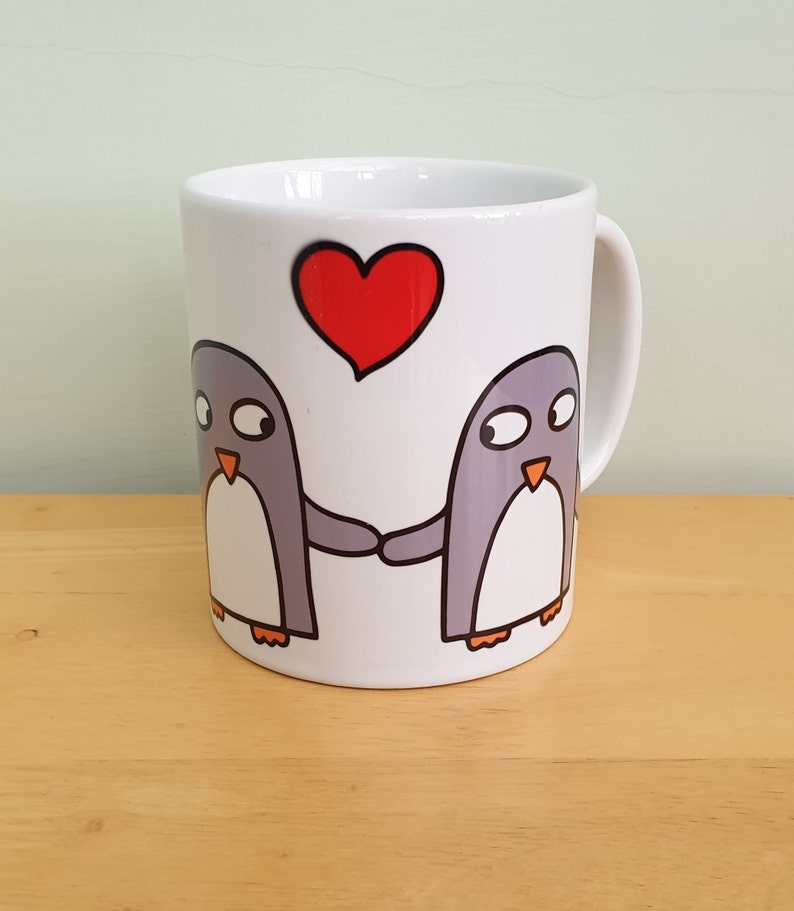 Penguin love mug, Anniversary gift, penguins in love, engagement gift, Valentine's Day gift image 8