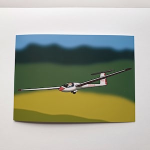 Segelflugkarte, Segelflugzeugkarte, Pilot, Segelflugzeug, Flugzeugkarte, fliegend, aufsteigend, lustiger Hund, Vater, Geburtstag, Vati, 15x20