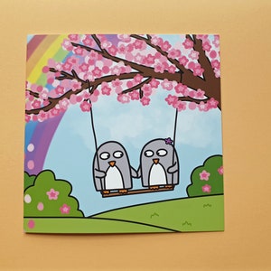 Anniversary card, Cute penguin card, Best friends card, Engagement, Wedding, Love card, Valentine's Day, cherry blossom, rainbow, blank image 6
