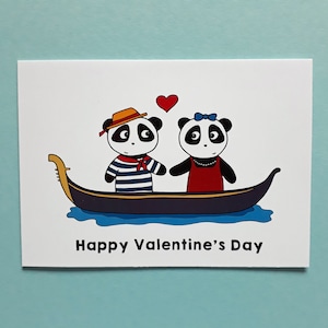 Panda Valentine's Day card, cute valentine card, pandas in love, Venice, gondola, P015 image 1