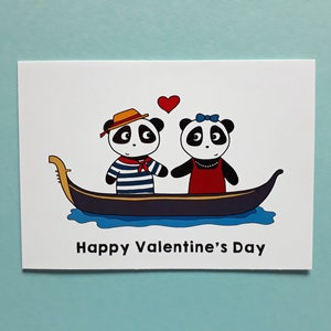 Carte de Saint-Valentin panda, jolie carte de Saint-Valentin, pandas amoureux, Venise, gondole, P015
