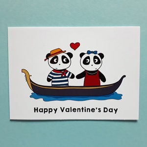 Panda Valentine's Day card, cute valentine card, pandas in love, Venice, gondola, P015 image 1