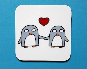 Penguin gift - Love Gift Coaster - Anniversary Gift - Wedding Favours -Valentine's Day, Engagement- Boyfriend - Girlfriend - Wife, Partner