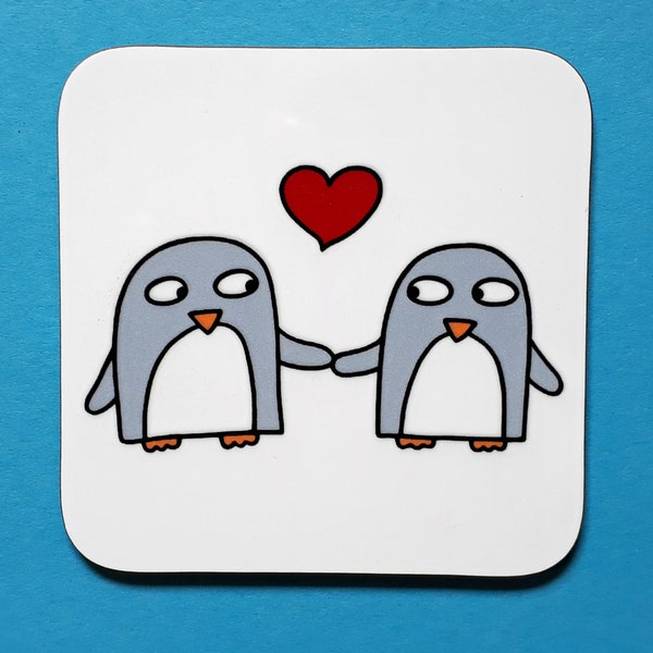 Penguin gift - Love Gift Coaster - Anniversary Gift - Wedding Favours -Valentine's Day, Engagement- Boyfriend - Girlfriend - Wife, Partner