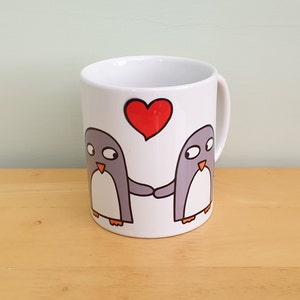 Penguin love mug, Anniversary gift, penguins in love, engagement gift, Valentine's Day gift image 6