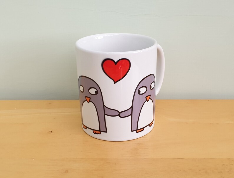 Penguin love mug, Anniversary gift, penguins in love, engagement gift, Valentine's Day gift image 6