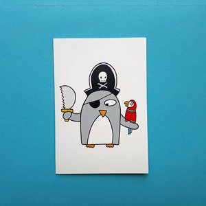 Pirate Birthday card - Funny Pirate Card - Funny penguin card - blank inside - 086