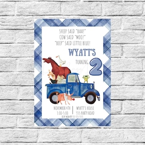 2. Geburtstag - Little Blue Truck Geburtstagseinladung - Digitale Vorlage - Bearbeitbar - Canva