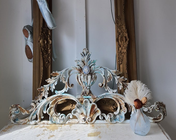 Vintage Scrolled Resin Pediment Ornate Wall Pediment Blue and Etsy