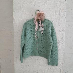 Lovely Vintage Hand-Knitted Green Toddler Baby Cardigan Sweater