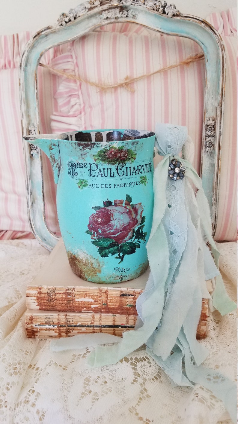 ORNATE Pitcher Decorative Pitcher Blue Shabby Rose Decor Etsy