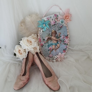 Cherub Wall Decor: French Chic Angel Wall Hanging, Rhinestone Gems