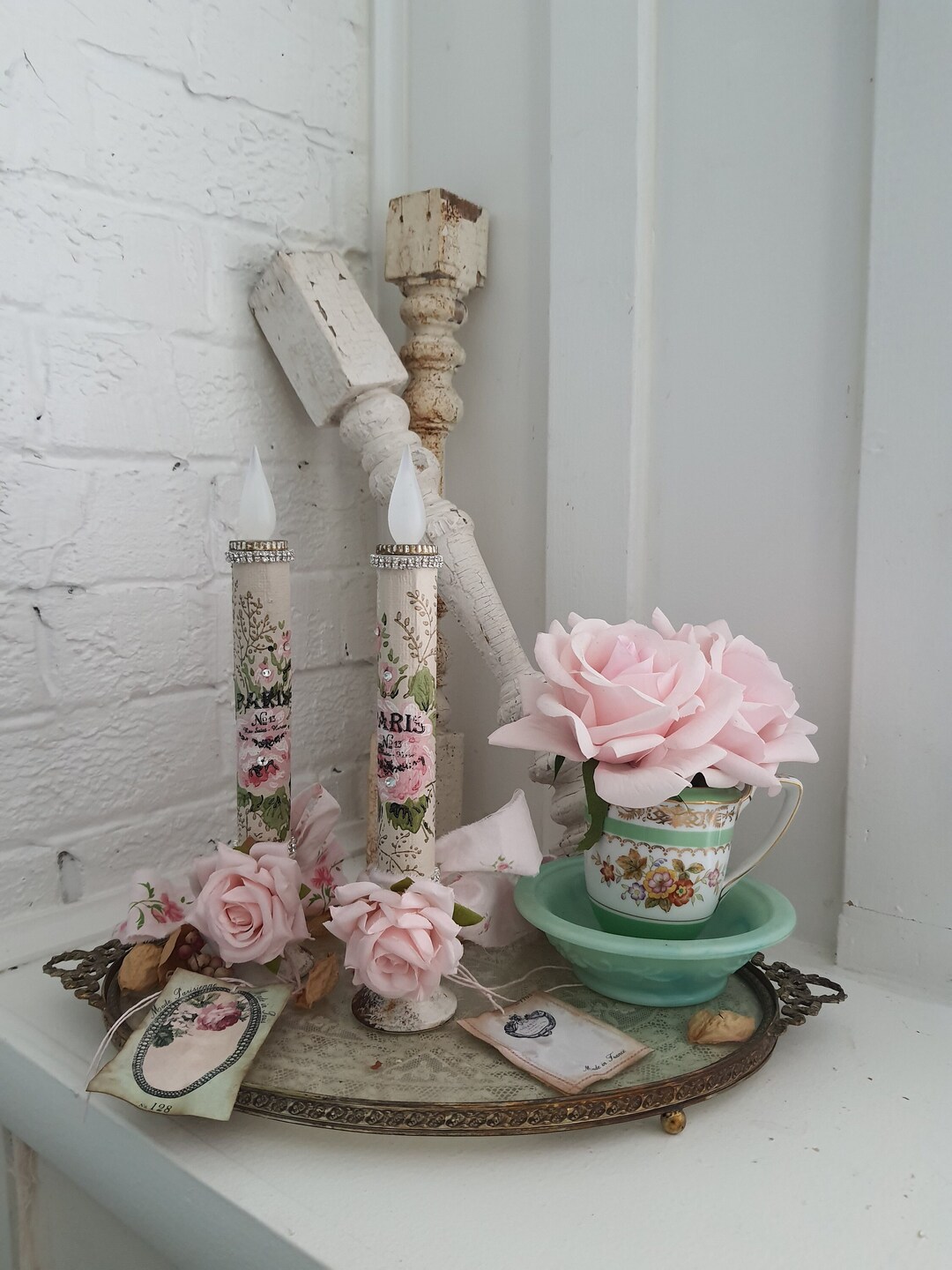 Set of Two Shabby Chic Pink Window Candles Amber Flickering - Etsy