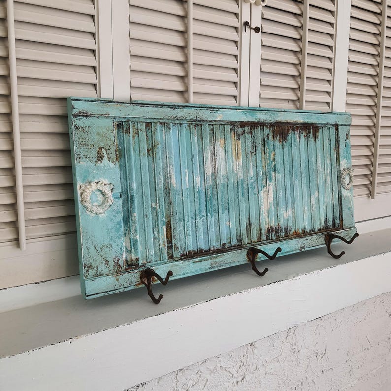 Repurposed Shutter Coat Rack: Distressed Blue Cottage Decor - Etsy